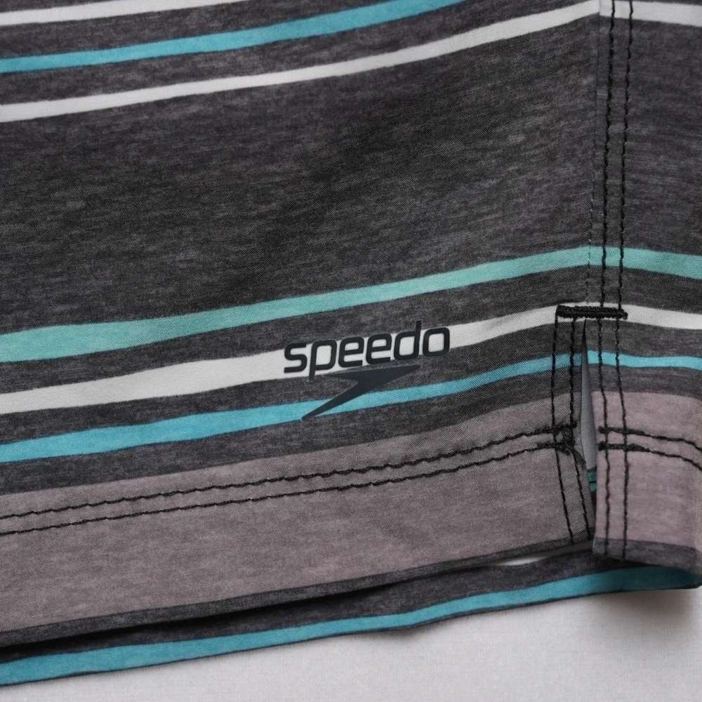 Speedo‎ Swim Shorts Mens XL Gray Multicolor Stripe Lined Drawstring Pocket